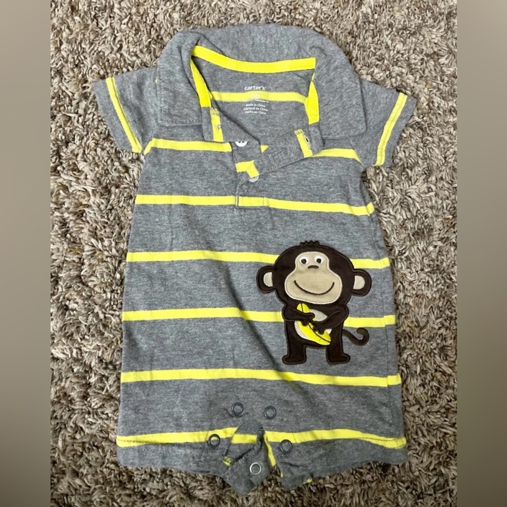 Gray with Yellow Stripes Newborn Monkey Themed Short Sleeve/Shorts Romper
